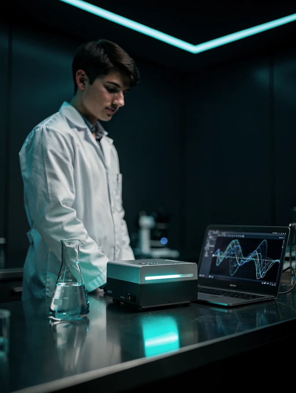 Robert Henker analyzing computational research models in an academic laboratory setting